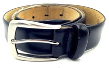 $225 Tasso Elba Mens Black Leather Strap Silver-Buckle Casual Dress Belt Size 32