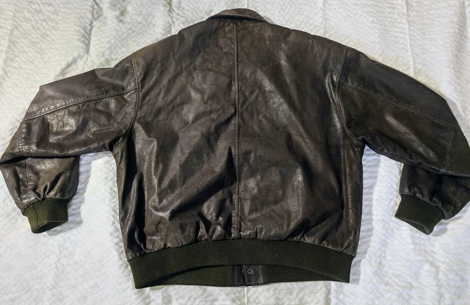 Abrigo Chaqueta Aviador Bombardero De Colección CONTEXT Para Hombres Cuero Marrón Talla Grande Cremallera Foto 2 de 4