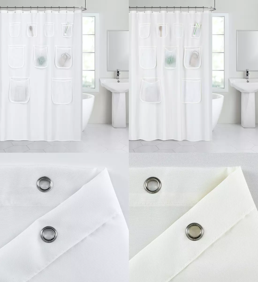 Hotel 100 Water Resistant Fabric Shower Curtain With Pockets Assorted Colors