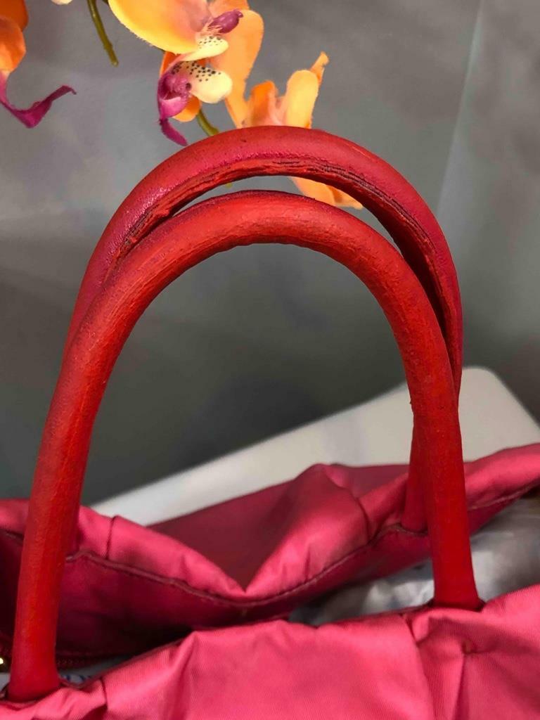 PRADA 3D Rose Punch Pink Satin/ Leather Strap Shoulder Bag PRADA 3D Rose Punch Pink Satin/ Leather Strap Shoulder Bag
