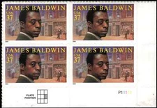 US Scott # 3871, James Baldwin, Writer, Plate Block of (4) 2004 37¢ Stamps, MNH