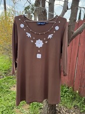 Susan Graver Brown Embroidered Floral Tunic T...