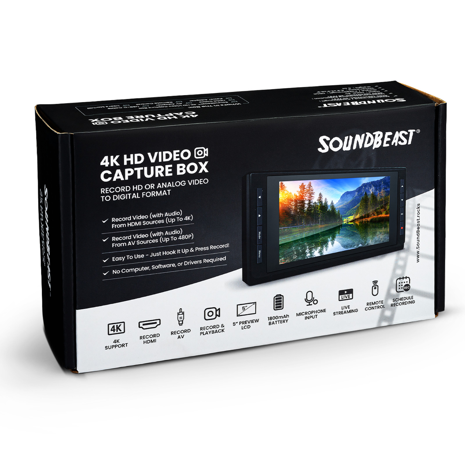 SoundBeast 4K HD Video Capture Box - Capture or Live Stream HDMI AV RCA - 5" LCD