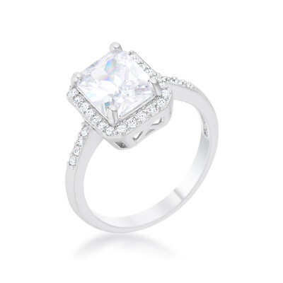 Ariana 2.95ct CZ Rhodium Classic Radiant Cut Ring