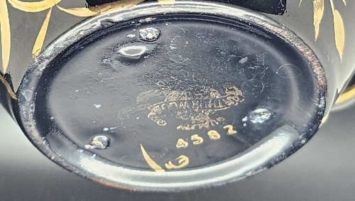 Burslem Made in England Hand Painted Numbered Teapot Black Gold Floral Vintage - Picture 9 of 9