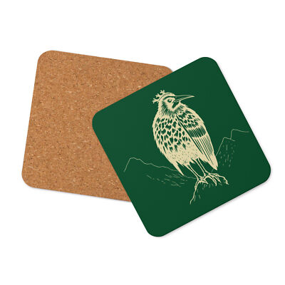 ''Alpine King'' Cork-back coaster Mountain Bird Monarch Bleak Quirky Art