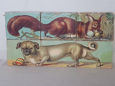 Alter Bilderwürfel Legespiel Puzzle Picture cube Cubo illustrato Holz