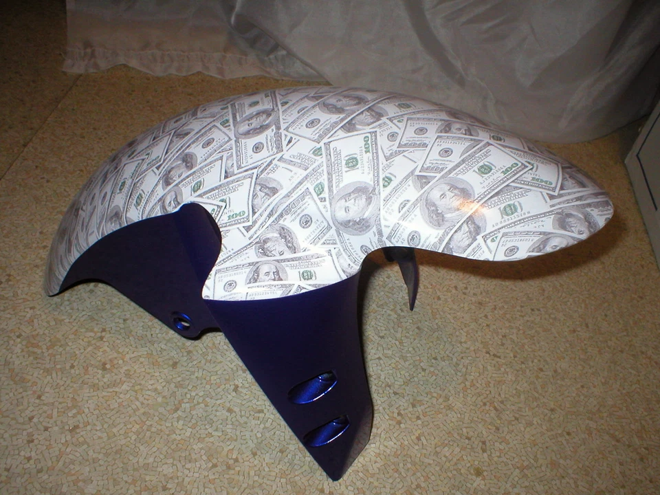 Guardabarros delantero PERSONALIZADO YAMAHA YZF R1 YZR 1000 NUEVO DINERO AZUL BILLETES DE 100 dólares Foto 2 de 4