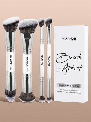 MAANGE White 4-Piece Dual-Ended Makeup Brush Set With Box