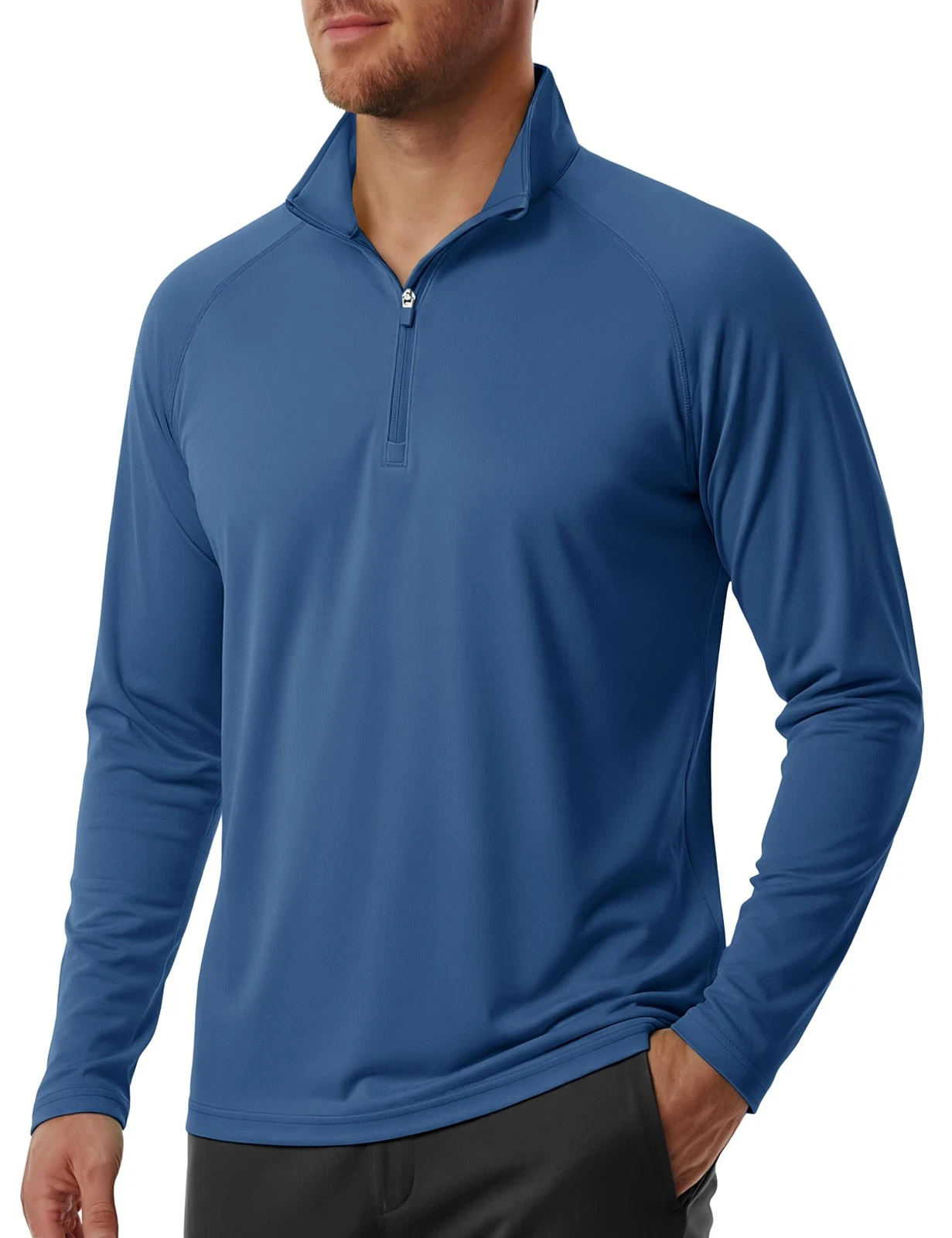 Men's Quick Dry Long Sleeve Tee - Blue Grey, Sun Protective, Hiking, Fishing,...