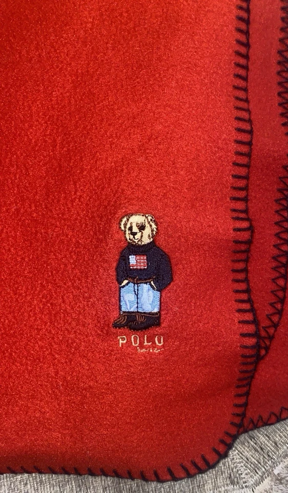 Ralph Lauren Polo Bear Soft Fleece Blanket Red Embroidered Logo Red/Black 53x70 - Image 2 of 4