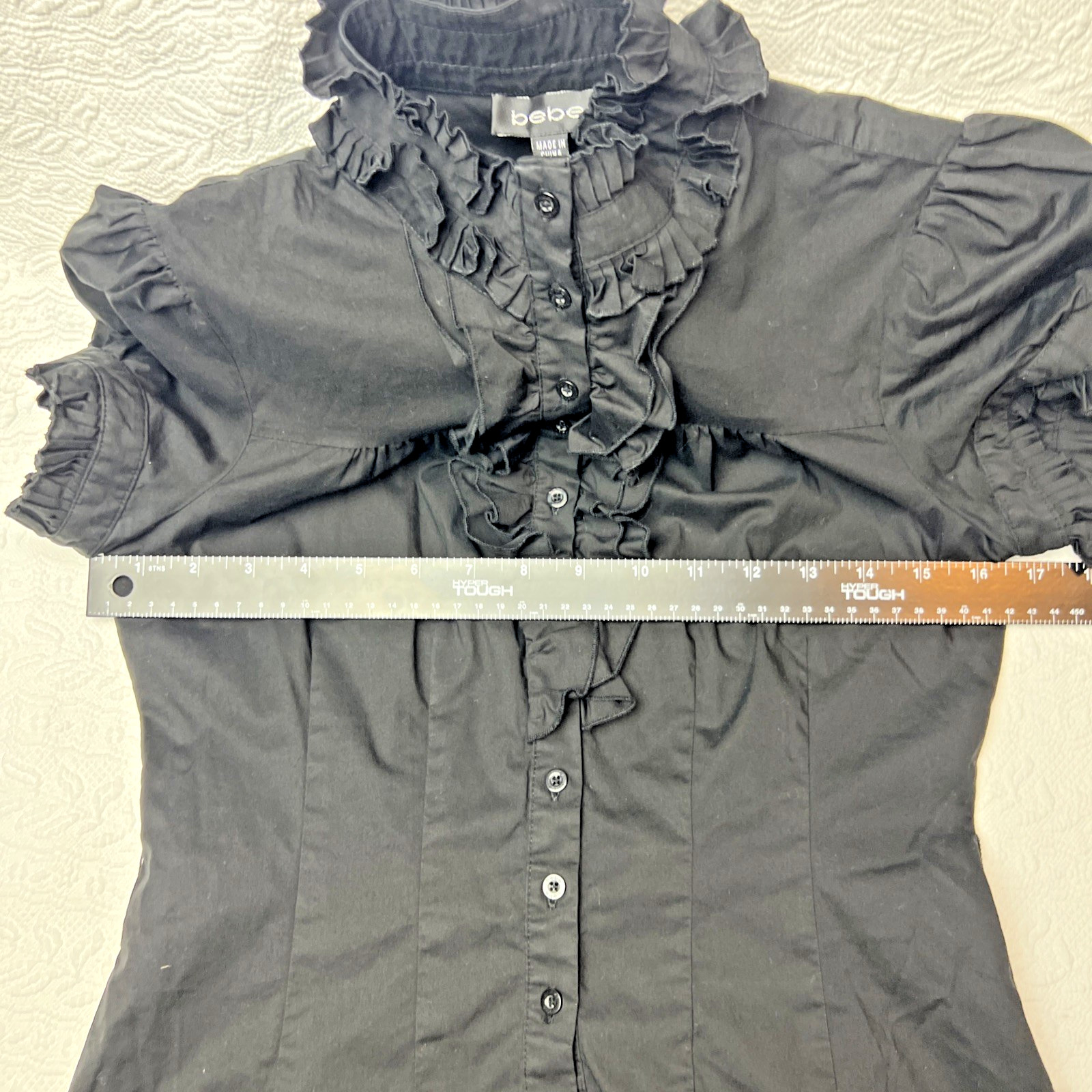 Bebe Black Button Down Ruffle Blouse Whimsigoth D… - image 13