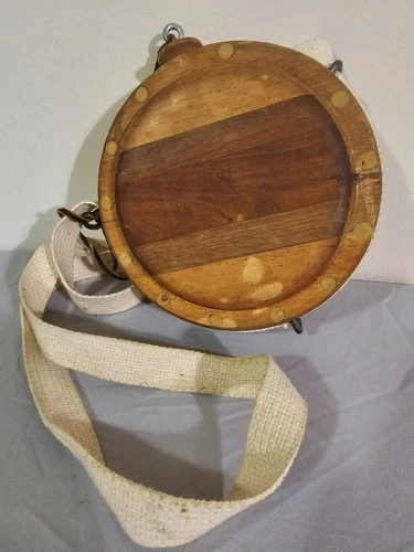 Civil War Reenacment Wood Canteen Replica With White Sling & Cork