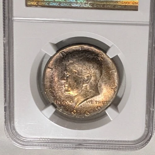 1969-D NGC MS66 Kennedy Half Rainbow Toned Obverse 50C PQ Gem Beauty