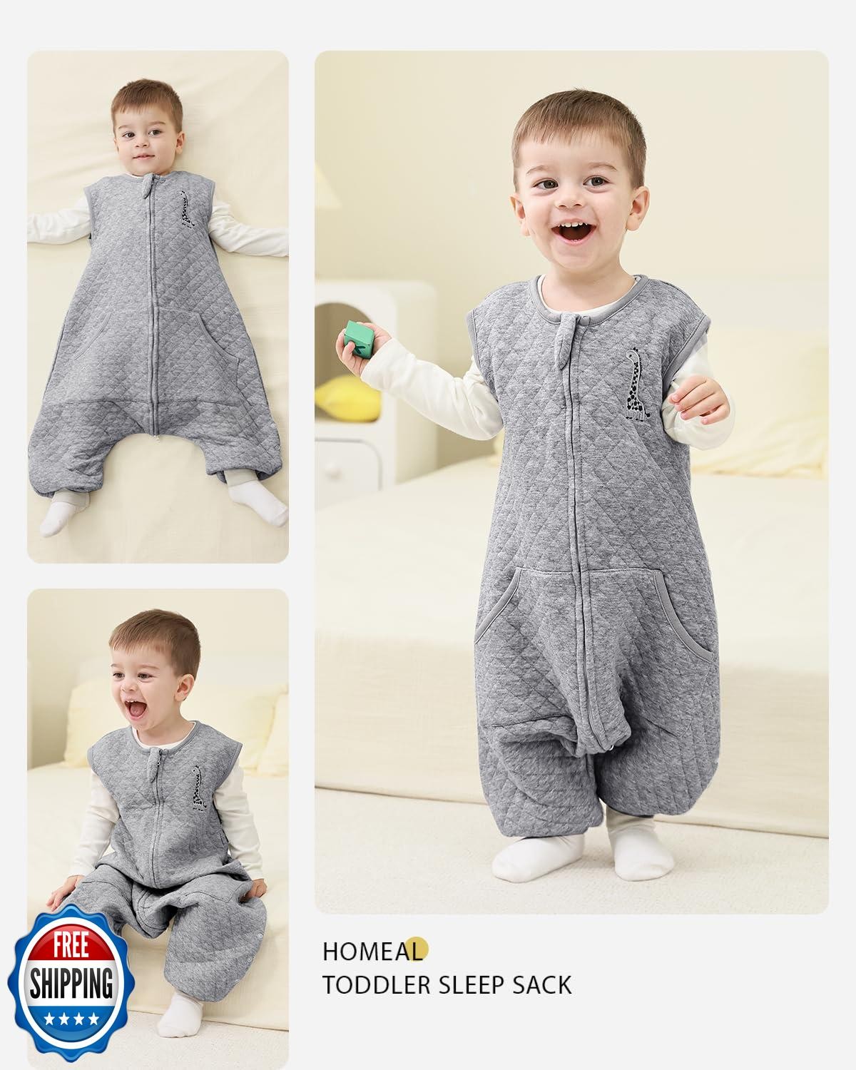HOMEAL 1.0Tog Toddler Sleep Sack with Legs, Sleep Sacks 12m-2t, Medium Grey