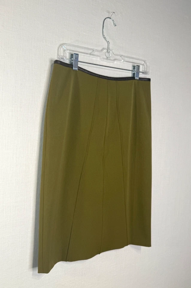 Falda CLAUDE MONTANA de cuero encuadernada sin bandas VERDE hasta la rodilla IT44 US8 de colección años 90 Foto 4 de 4