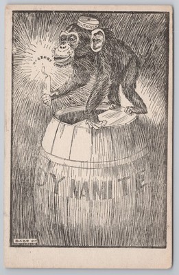 WK1 Antideutsche Satire Postkarte Affe Militarismus Dynamit Babe signiert 1917