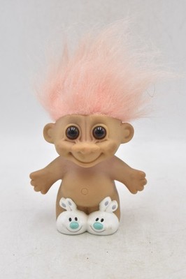 Vintage Russ Berrie Troll Doll Pink Hair Rabbit Slippers 12cm Collectable Cute
