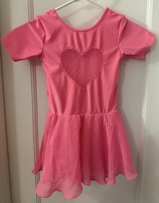 H&M GIRLS BALLET LEOTARD TUTU DRESS PINK SIZE 6-8Y HEART SHORT SLEEVED