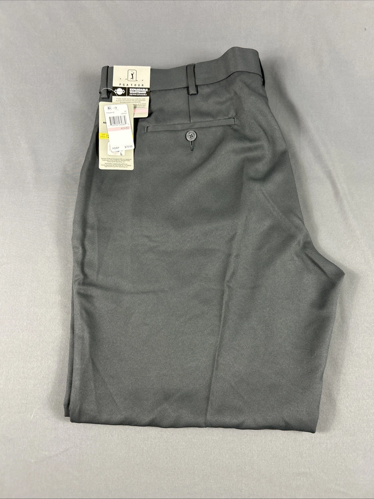 PGA Tour Golf Pants Expandable Waistband 40 x 30 Gray Polyester NWT MSRP $80