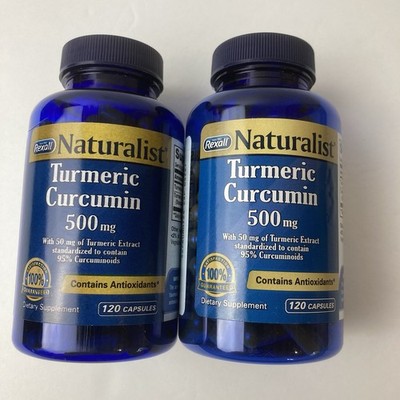 2 Pack Rexall Naturalist Turmeric Curcumin 500mg 120 Capsules Exp 08/26 * 05/27