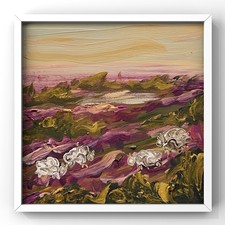 Enchanted Sunset Provence Sheep Amid Swirling Purple Lavender - Mini Oil Artwork