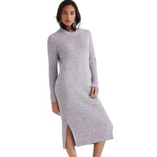 J. Crew Lilac Ivory Ribbed Thick Knit Long-Sleeve Crewneck Midi Sweater Dress XS