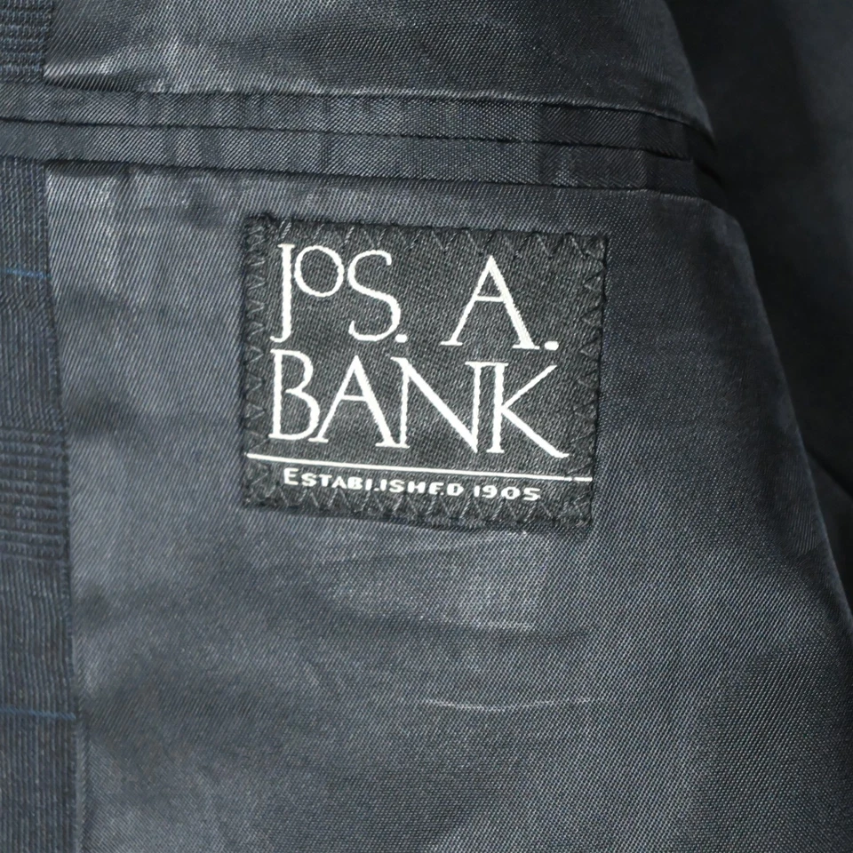 Jos A Bank 42R 34x32 Azul Glenn Cuadros 100% Lana Hombres Chaqueta Pantalones Traje Foto 4 de 4