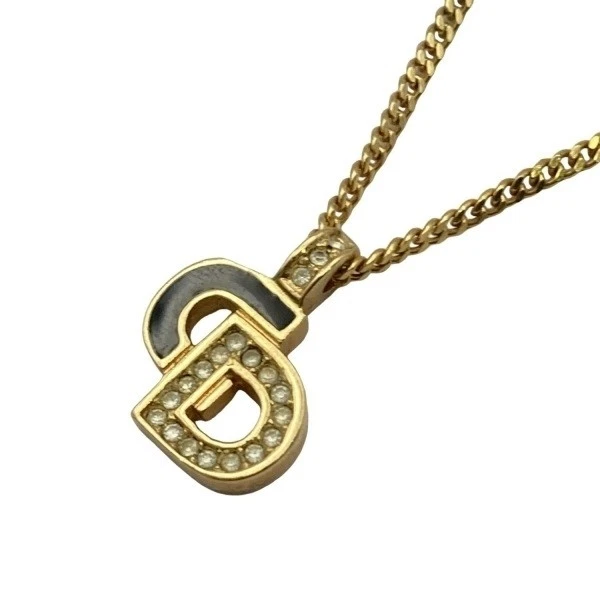 Collana DIOR ChristianDior Oro x Nero x Accessorio Motivo CD Trasparente (Collo) Ex+