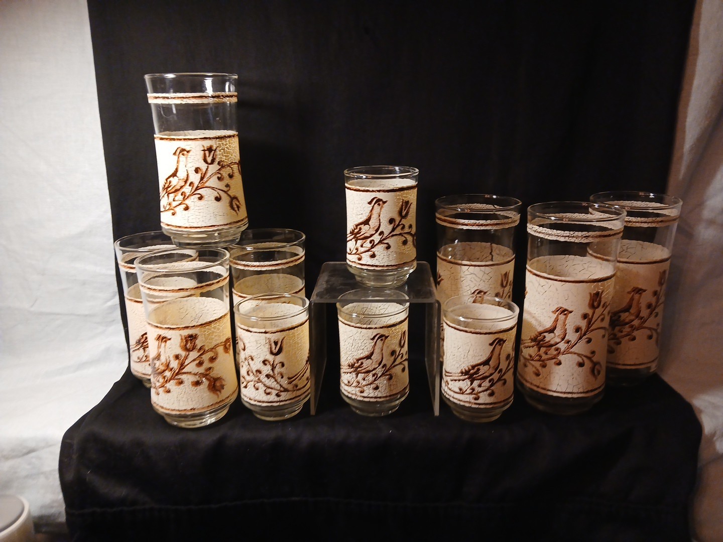 Vintage 1970s Libbey Birds Beverage Glasses Set of 11 3 Large 4 Medium 4 Small