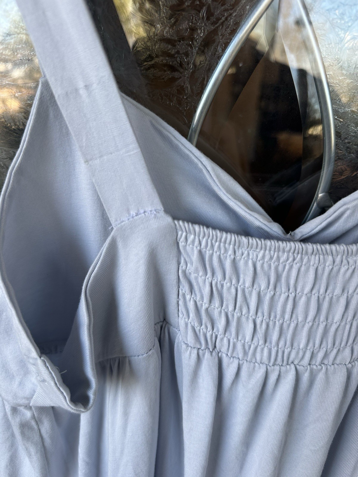 Zara Large Blue Cotton Tiered Keyhole Maxi Dress Skinny Strap Ruffle Baggy thumbnail 7