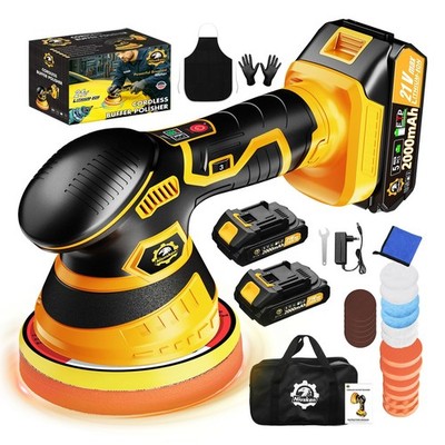 Niusken Cordless Car Buffer Polisher kit [2x 2000mAh 21V 21V, Yellow 