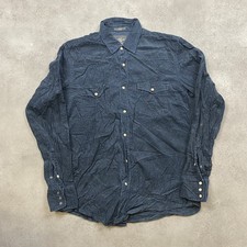 H&M L.O.G.G Cord Shirt Mens Small Corduroy Fitted Western Button Down, Navy