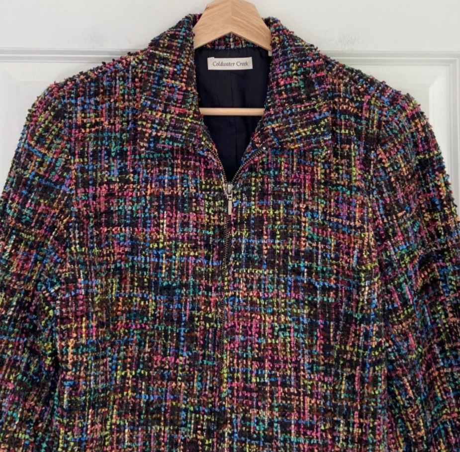 Chaqueta De Colección Coldwater Creek Mezcla de Lana Tweed 12 Boucle Cremallera Colorido Arco Iris Foto 3 de 4