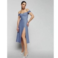 Reformation NWT Bridgton Blue Linen Smocked Midi Dress Size 12