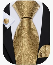 Barry.Wang Paisley Tie Fashion Set Hanky Cufflinks Neckties for Men Woven Silk