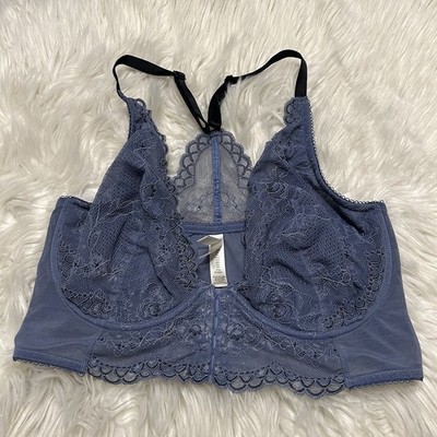 Gossard 34G Bra Blue Plunge Unlined Underwire Front Closure CH160921