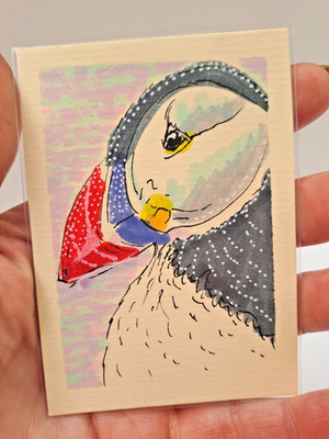 ACEO Original, KEIN DRUCK, Aquarell Kunst Papageientaucher direkt vom Künstler Jesamine J