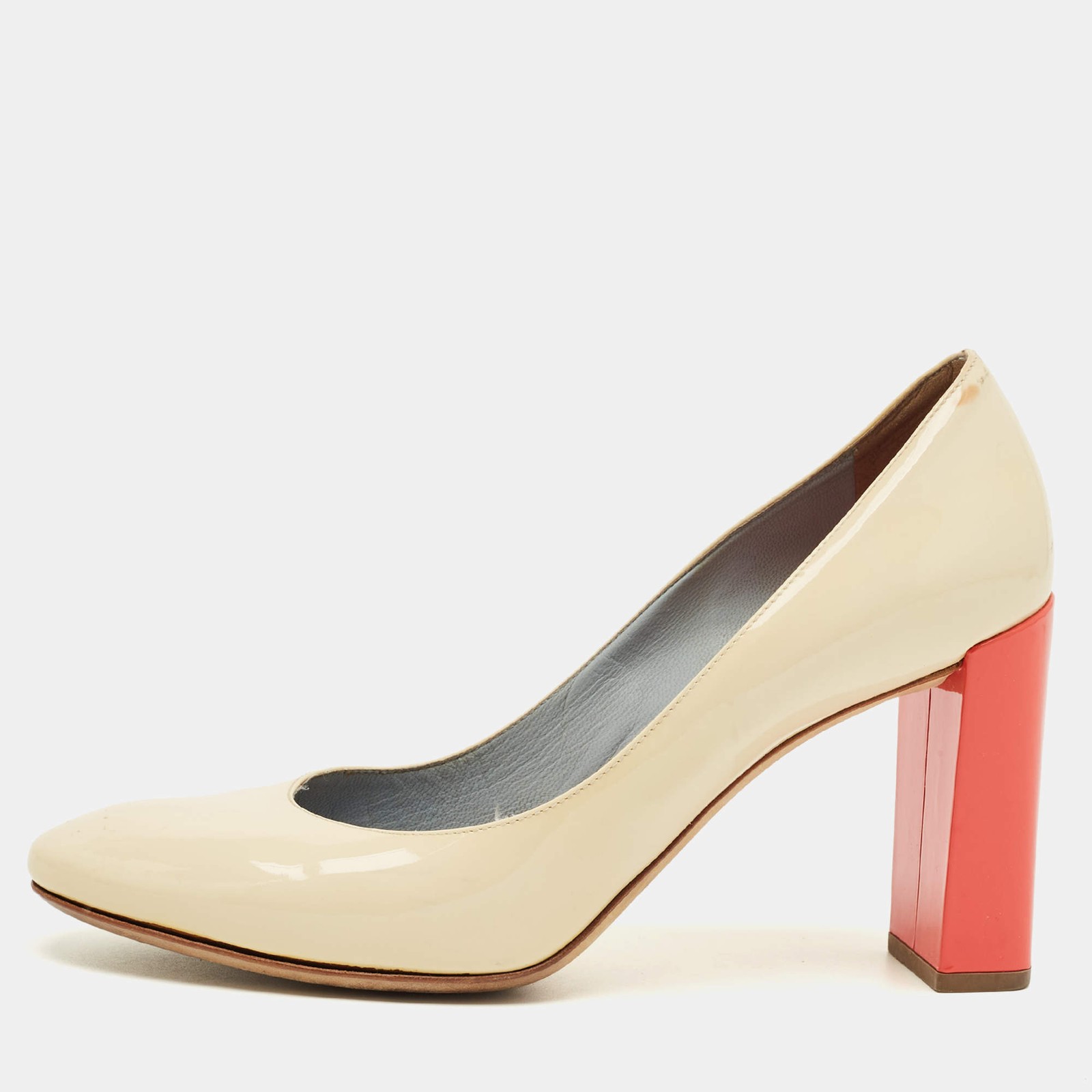 Fendi CreamOrange Patent Leather Eloise Round Toe Pumps Size 40