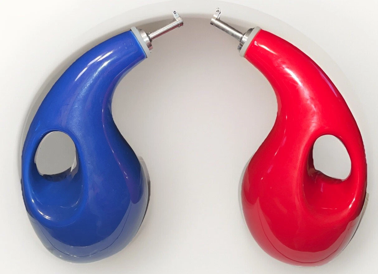 Red and Blue Set of Rachael Ray Solid Glaze Ceramics Olive Oil Dispenser w/Spout