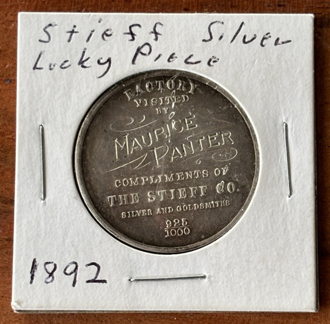 1892 Stieff Sterling Silver Lucky Piece Advertising Token Baltimore MD Antique