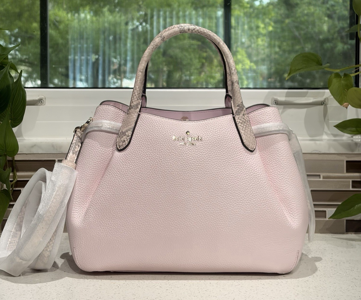 KATE SPADE DUMPLING LARGE SATCHEL SHOULDER HOBO BAG PINK SNAKE