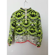 Anthropologie Cristina Fuzzy Fleece Quarter Zip Pullover Green White XS 