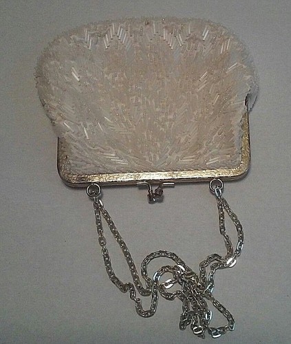 Schöne Vintage Handtasche weiß Perlen Made in Hong Kong gepflegt - Bild 6 von 6