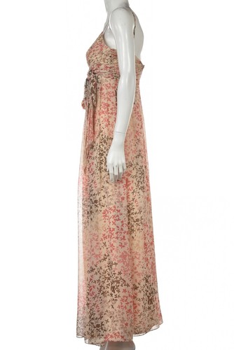 Abito BCBGMaxazria taglia 0 beige floreale tubino seta senza maniche lunghezza intera - Foto 3 di 5