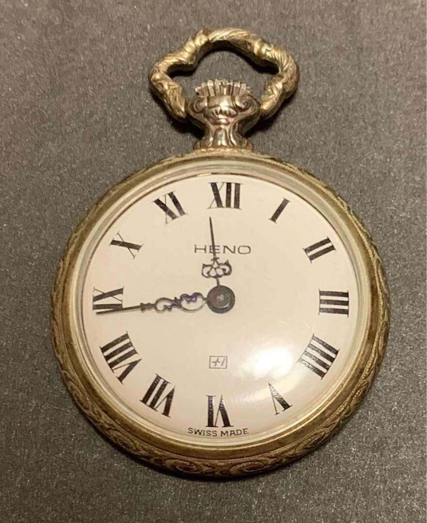 HENO Pocket Watch Vintage Mechanical Manual Open Face Swiss Made