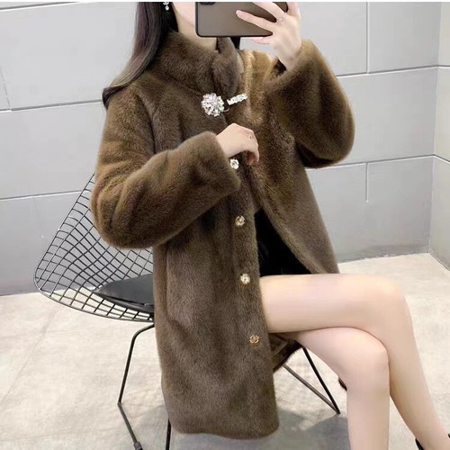 Ladies' standing collar thick fur coat - Picture 14 of 29