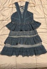 Self-Portrait Black Deep V Lace Up Tiered Lace Mini Dress Size US Size 6 NWT