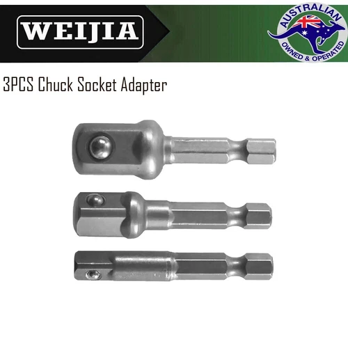 3pcs Chuck Socket Adapter Set Hex Shank to 1/4" 3/8" 1/2" Impact Driver Drill