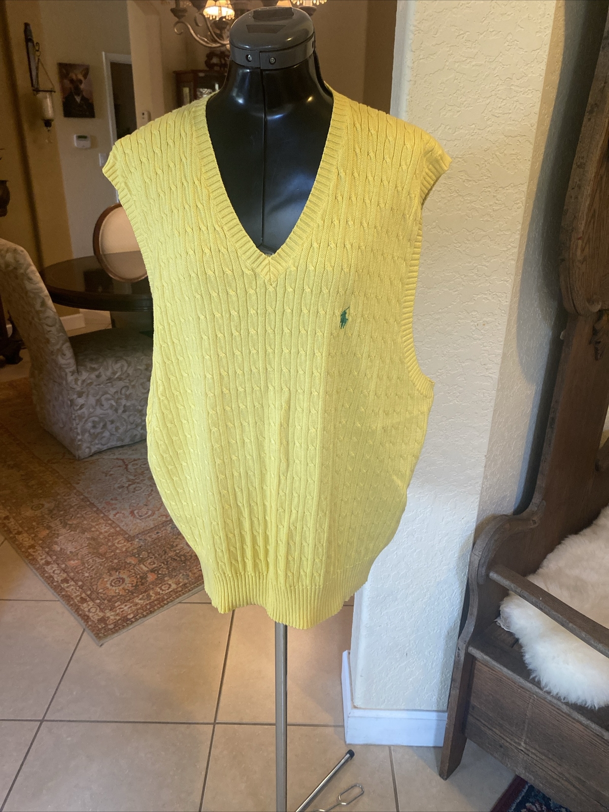 Gilet vintage POLO GOLF Ralph Lauren da uomo XL lavorato a maglia collo a V mazza da golf pony